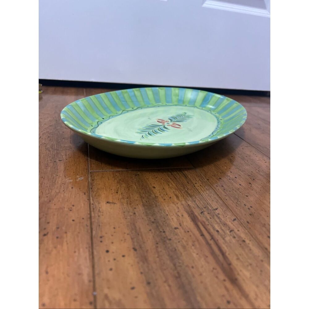 Gail Pittman Provence 14" Oval Serving Platter Flowers Green Bands Hand Painted - Picture 7 of 9
